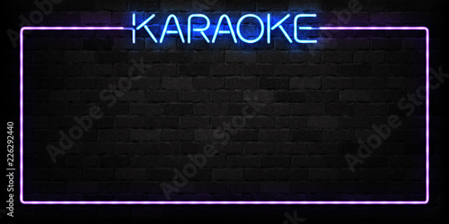 Vector realistic isolated neon sign of Karaoke frame logo for decoration and covering on the wall background. Concept of night club and live music.