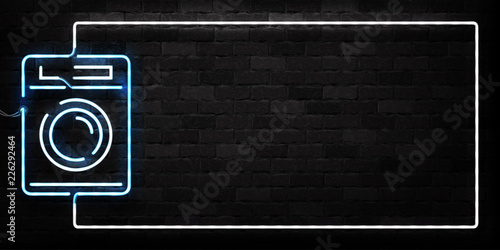 Vector realistic isolated neon sign of Laundry frame logo for decoration on the wall background. Concept of housekeeping, washing machine and cleaning service.