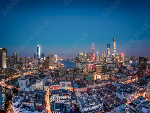 Photography panorama of shanghai skyline at night