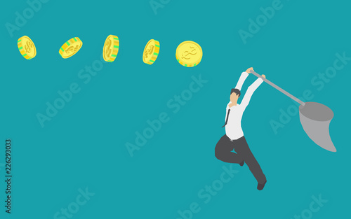 Businessman try to chase coin.