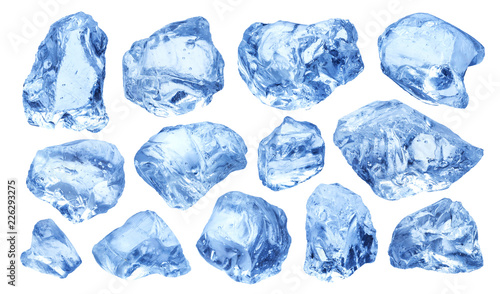 Pieces of natural ice isolated on white background