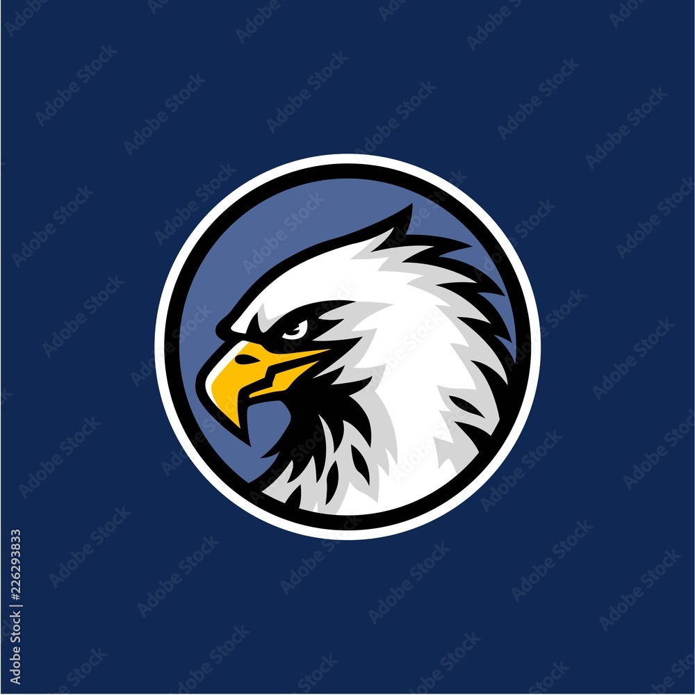 Fototapeta premium Głowa orła z niebieskim tłem Logo wektor wzór, znak, ikona, szablon, ilustracja