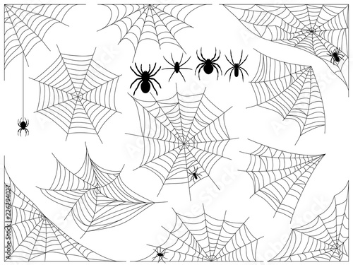 Halloween spider web. Collection of Cobweb, isolated on white.  Vector spiderweb silhouette  illustration.