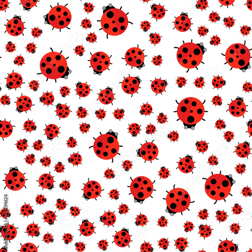 Vector illustration. The Seamless pattern. Red ladybug