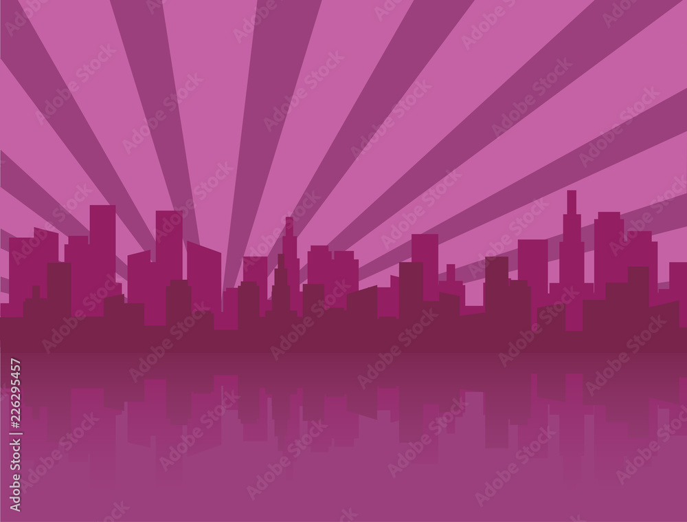 Purple city skyline silhouette Purple city skyline silhouette