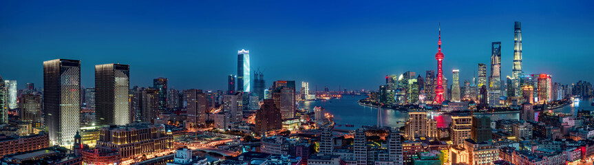 Papier peint photo Shanghai Panorama nocturne des tours de Shanghai  © lotusjeremy