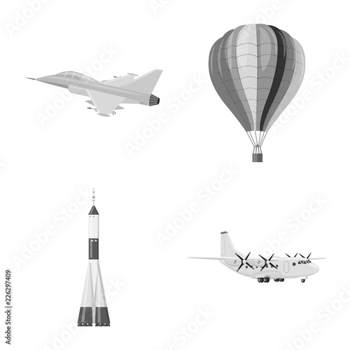 Vector design of plane and transport icon. Set of plane and sky stock vector illustration.