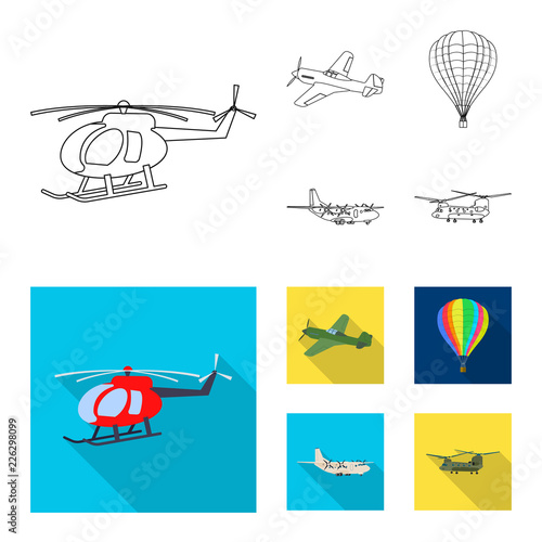 Isolated object of plane and transport icon. Collection of plane and sky vector icon for stock.