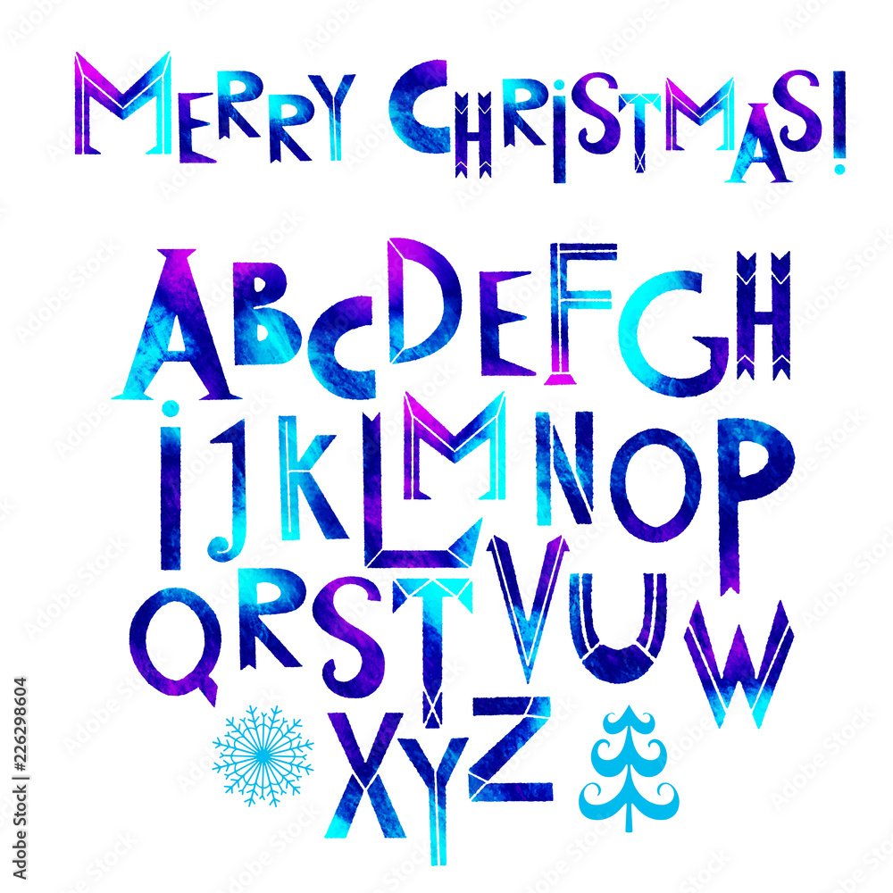 Watercolor Christmas handwritten alphabet Watercolor Christmas handwritten alphabet