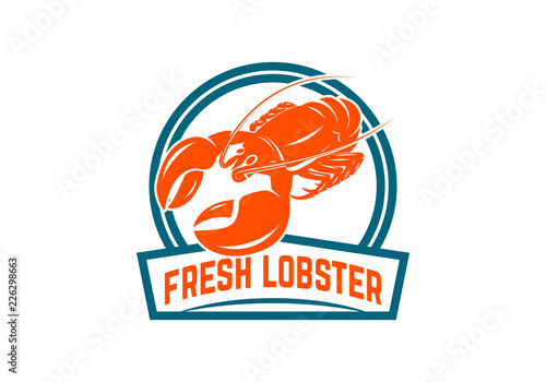 Fresh seafood. Emblem template with lobster. Design element for logo, label, emblem, sign, poster.