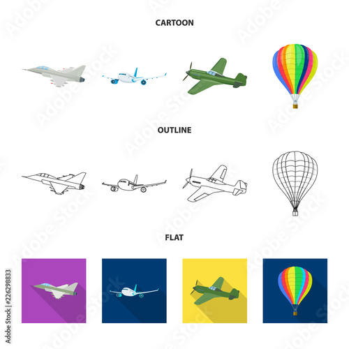 Vector design of plane and transport symbol. Collection of plane and sky vector icon for stock.