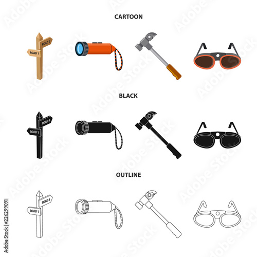 Vector illustration of mountaineering and peak symbol. Set of mountaineering and camp stock vector illustration.