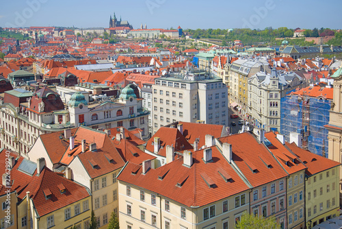 Sunny April day over modern Prague. Czech Republic