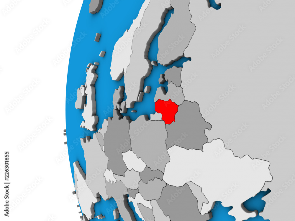 Obraz premium Lithuania on blue political 3D globe.