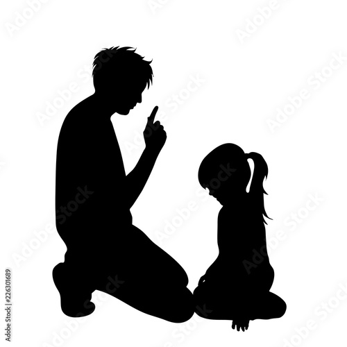 Vector silhouette of father with daughter on white background.