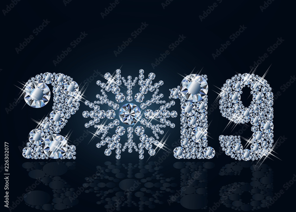 Diamond xmas snowflake, Happy New 2019 Year card, vector illustration Diamond xmas snowflake, Happy New 2019 Year card, vector illustration