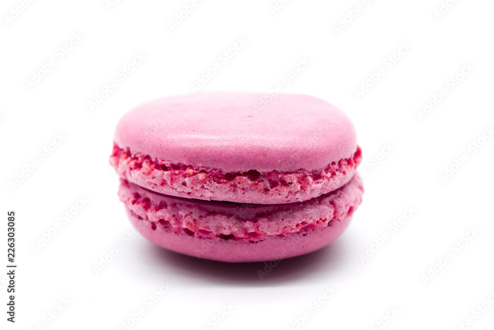 pink macaron isolated on white background, one raspberry macaron pink macaron isolated on white background, one raspberry macaron