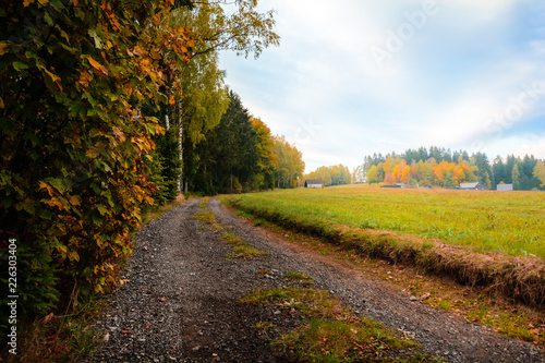Herbst Landschaft Erzgebirge mit Wanderweg