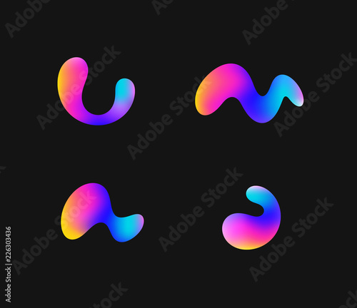 Fluorescent shapes. Icon set. Futuristic shapes on black background