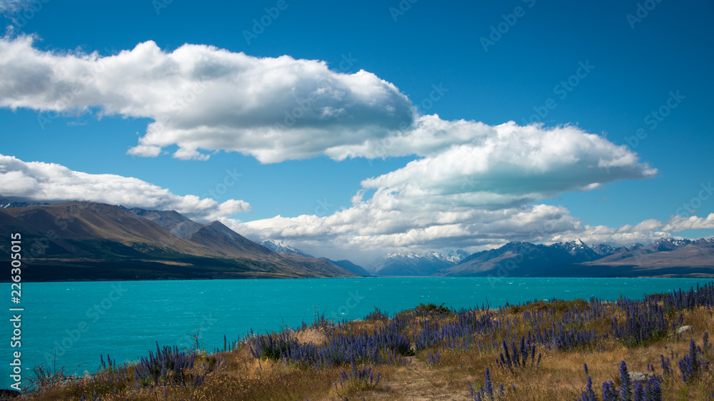 Lake Pukaki under the white clouds, South Island, New Zealand