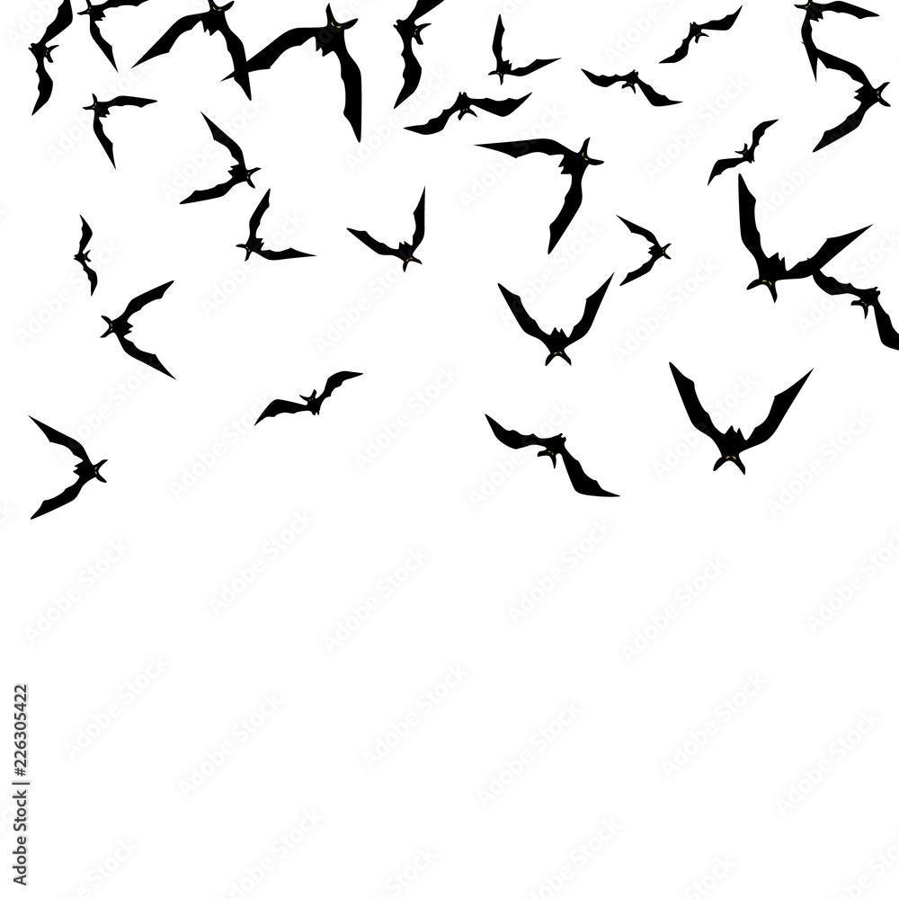 Fototapeta premium Halloween background with black bats on white. Halloween party card background template. black flying bats.
