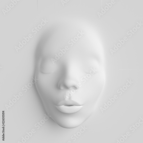 White surface and appearing face, art creative serenity concept 3d render