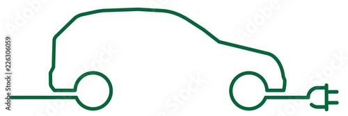 Naklejka ncld2 NewContinuousLineDrawing ncld - angielski - zielony samochód (pojazd elektryczny / mobilność elektryczna) z wtyczką: (ciągły rysunek linii / znak-grafika) - baner 3to1 - xxl g6673