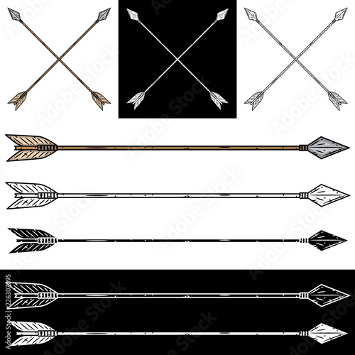 Arrow set in on white background. Bow arrow.