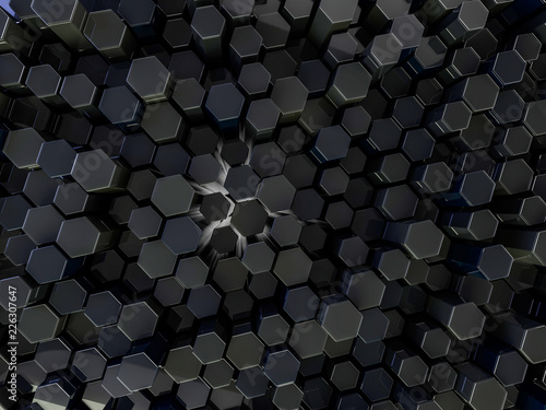 Abstract technological hexagonal background. 3D render © polesnoy