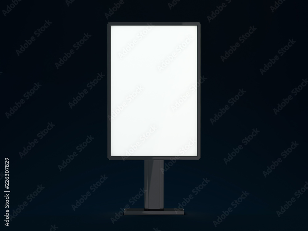 Blank street billboard on dark background. Ddvertising display. 3D Blank street billboard on dark background. Ddvertising display. 3D