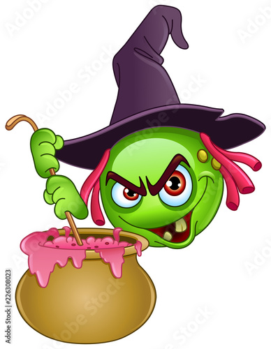 witch emoticon with cauldron