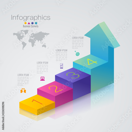 Stair infographics design vector and business icons with 4 options.