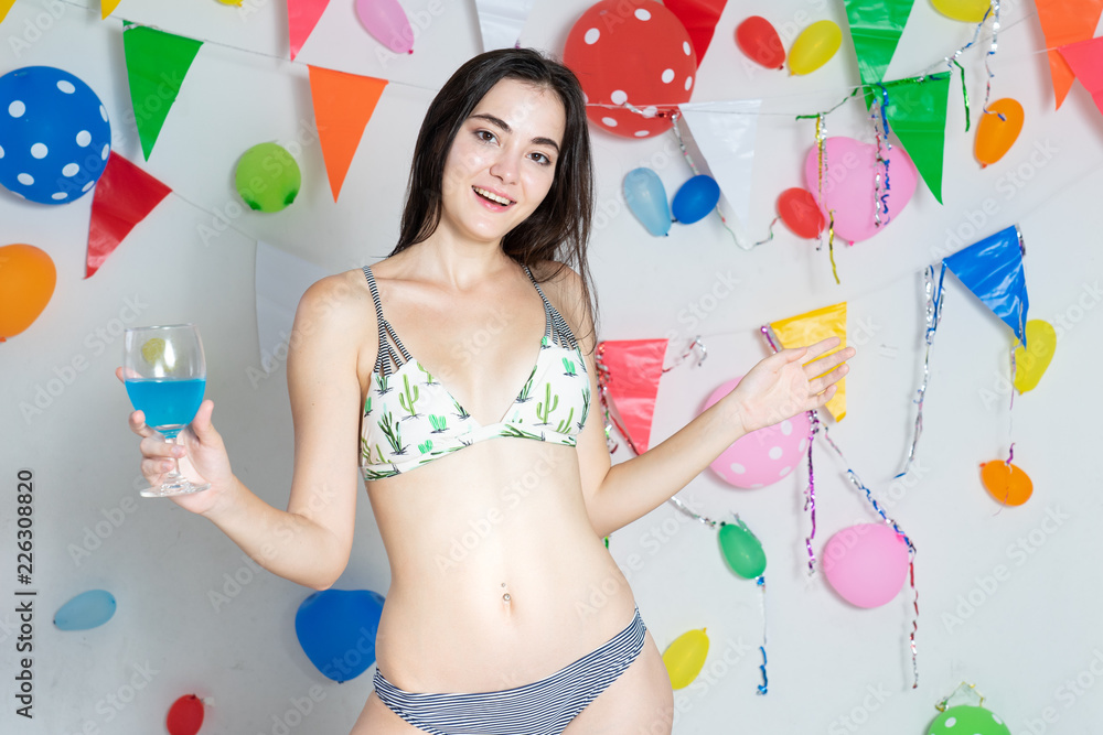 Sexy hot girl wearing bikini dancing party event new year or   happy and funny concept Stock Photo | Adobe Stock