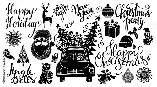 Christmas and New year hand drawn set
