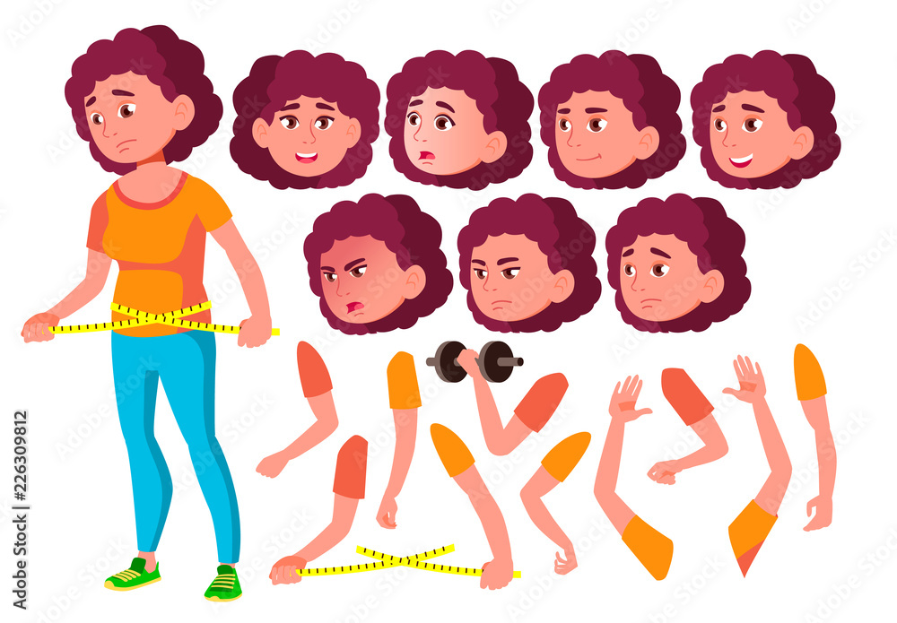 Fat Teen Girl Vector. Teenager. Caucasian, Positive. Face Emotions, Various Gestures. Animation Creation Set. Isolated Flat Cartoon Character Illustration Fat Teen Girl Vector. Teenager. Caucasian, Positive. Face Emotions, Various Gestures. Animation Creation Set. Isolated Flat Cartoon Character Illustration