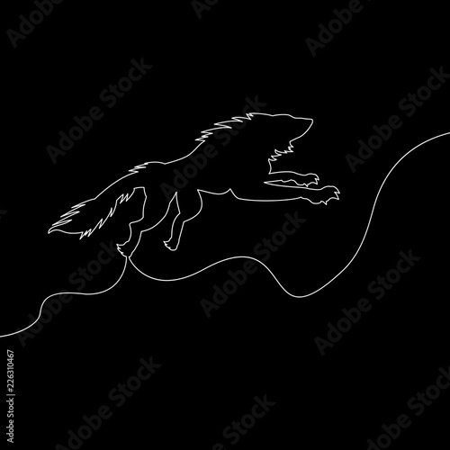One line silhouette design wolf vector
