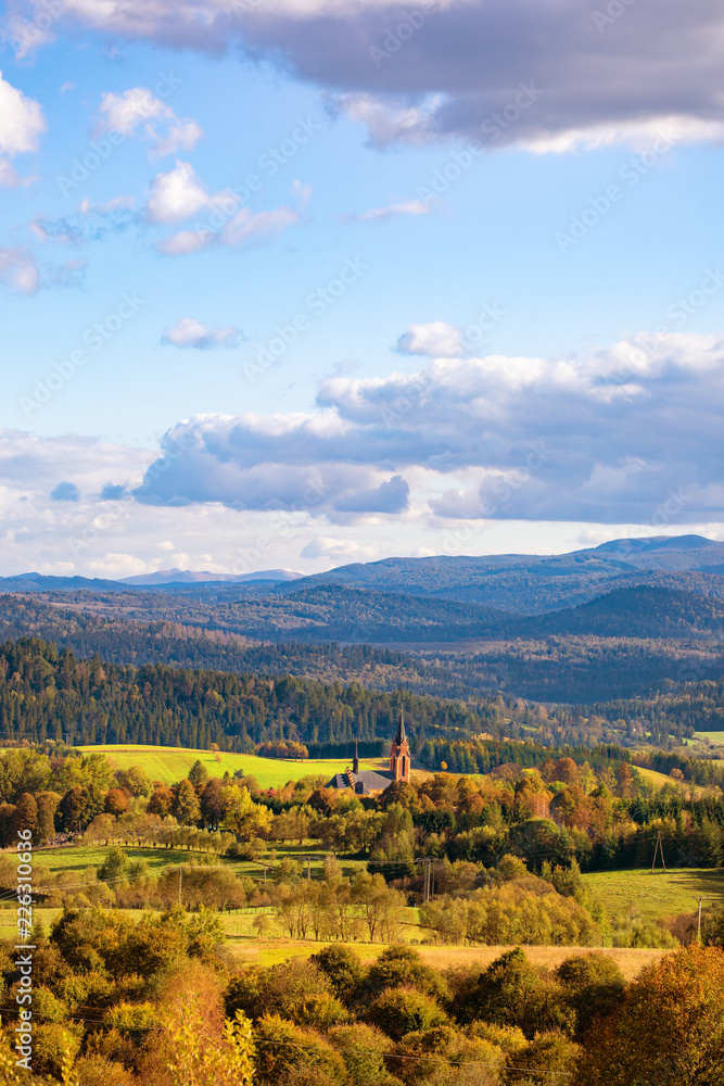 Obraz premium Bieszczady mountains amazing view on Lutowiska Village