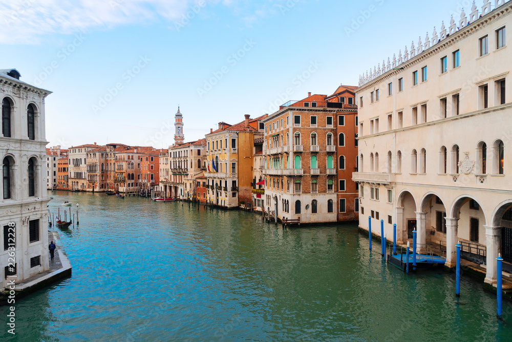 Grand Canal with facades of historical houses ans palaces, Venice Italy