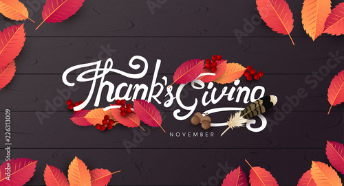 Thanksgiving day banner background. Celebration quotation for card.vector illustration.Autumn season happy Thanksgiving inscription.