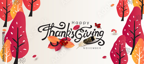 Thanksgiving day banner background. Celebration quotation for card.vector illustration.Autumn season happy Thanksgiving inscription.