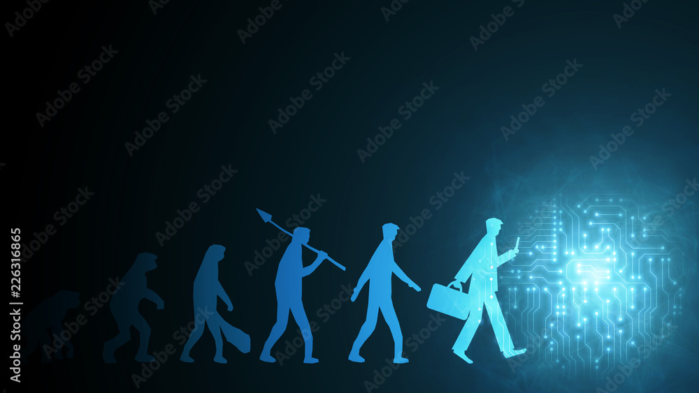 Future evolution change of human resources employee work labor recruitment to iot ai robot computer, technology transform replace human job. Digital innovation generation disrupt businessman concept Future evolution change of human resources employee work labor recruitment to iot ai robot computer, technology transform replace human job. Digital innovation generation disrupt businessman concept