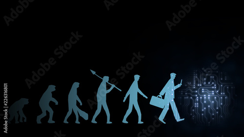 Fotografie Future evolution change of human resources employee work labor recruitment to iot ai robot computer, technology transform replace human job