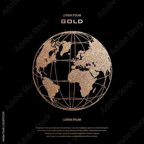 Creative gold map of the world. Vector illustration. Golden template design for media design and business infographic, website, design, cover, annual reports. Earth Graph World map.