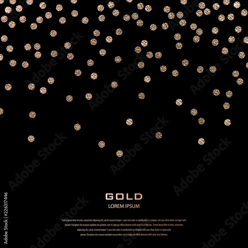 Festive explosion of confetti. Gold glitter background. Golden dots. Vector illustration polka dot .