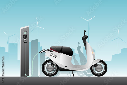 Electric scooter for sharing with charging station. Vector illustration EPS 10