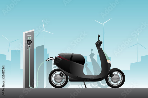 Electric scooter for sharing with charging station. Vector illustration EPS 10
