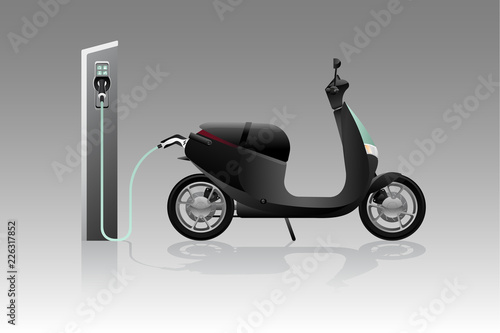 Electric scooter for sharing with charging station. Vector illustration EPS 10