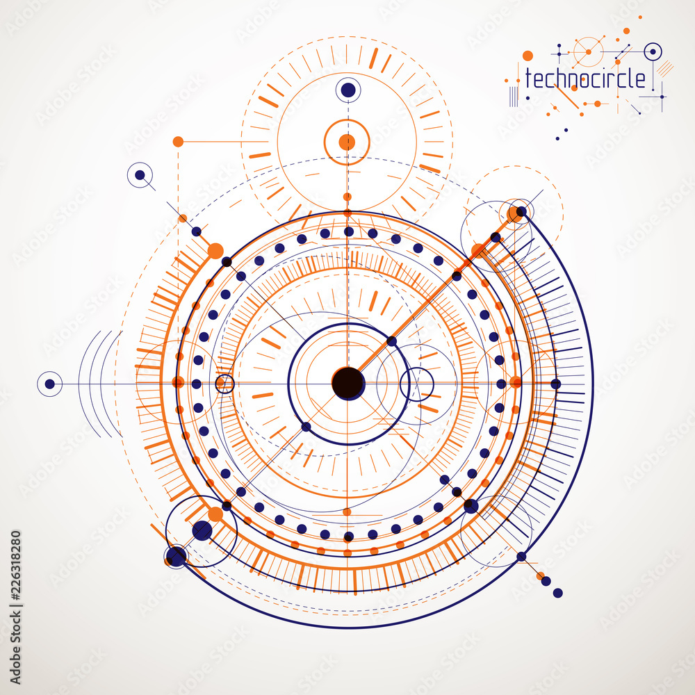 Technical plan, abstract engineering draft for use in graphic and web design. Vector drawing of industrial system created with lines and circles. Technical plan, abstract engineering draft for use in graphic and web design. Vector drawing of industrial system created with lines and circles.