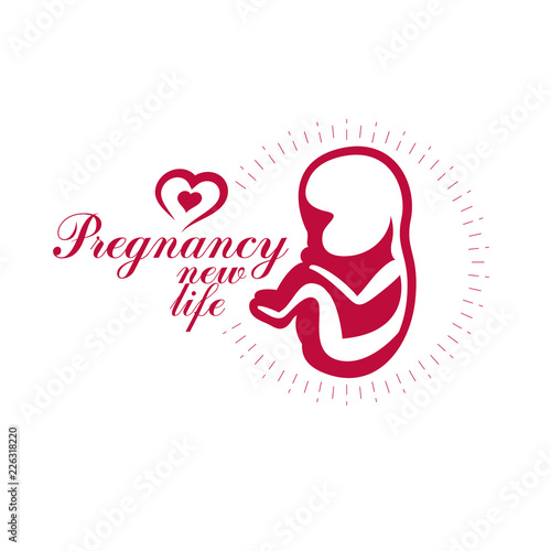 Vector embryo emblem. New life beginning drawing. Reproduction clinic conceptual logo