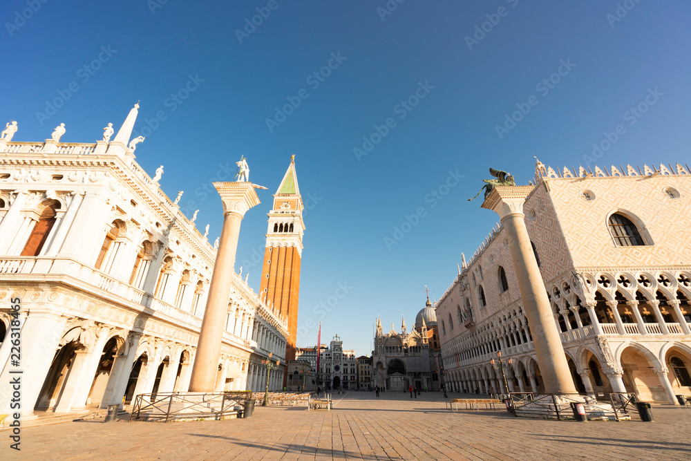 famous San Marco square entrance at sunny day, Venice Italy